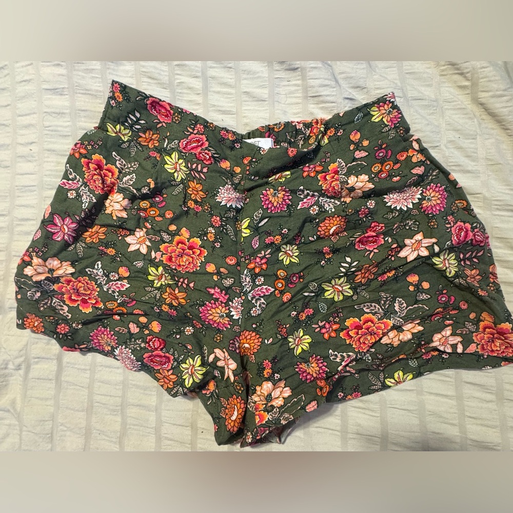 LOFT Floral High Waist Shorts - Green and Pink